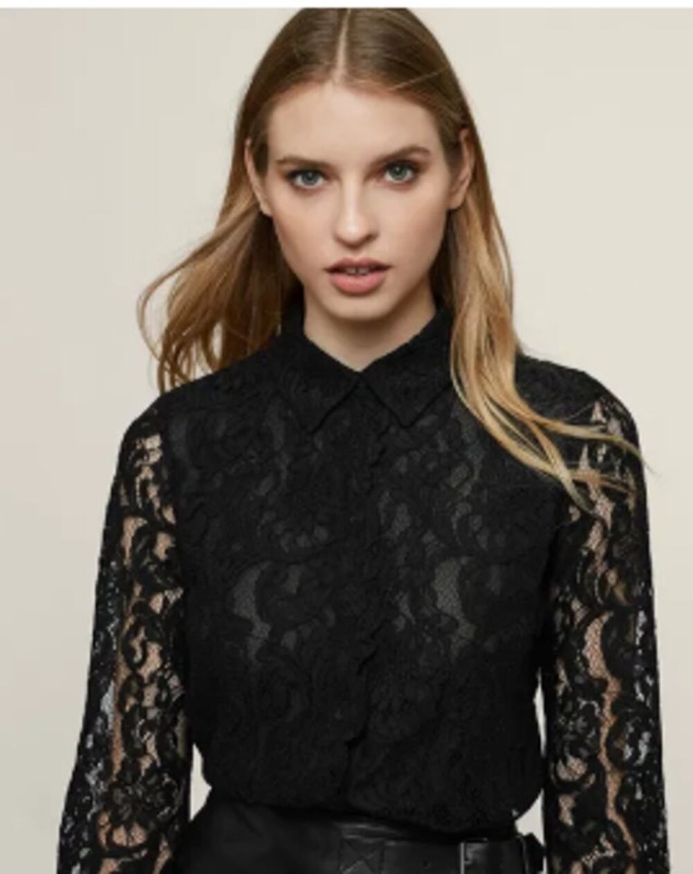 Reiss Yasi Lace Shirt Black Button Down Scalloped Raw Edges Hem 38/6